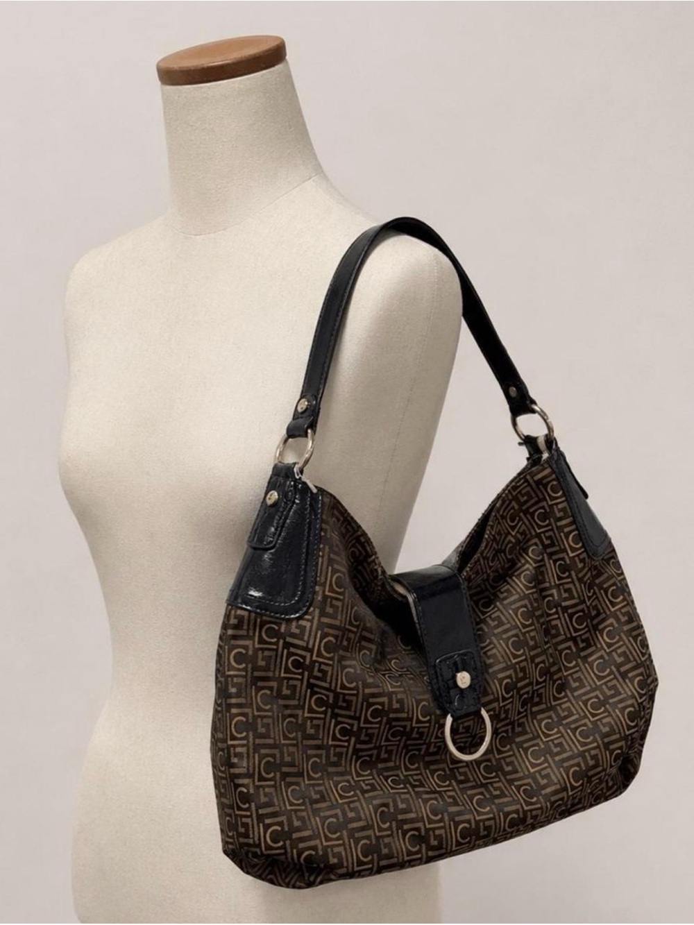 Liz Claiborne Brown Monogram Hobo with Black Trim